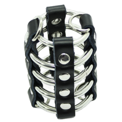OHMAMA FETISH - CAGE  PÉNIS AVEC ANNEAUX MÉTALLIQUES ET SANGLE EN CUIR