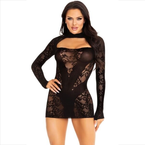 Leg Avenue - Mini Robe Avec Dentelle Manches Longues Noir | SexDelice