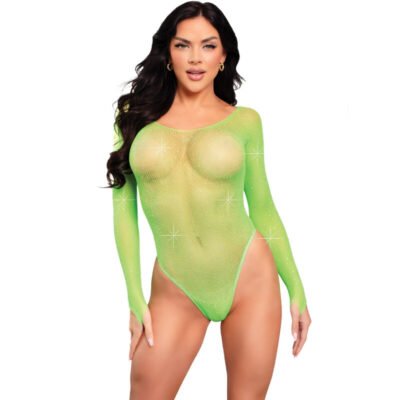 Leg Avenue - Body À Manches Longues Cristallisé Vert | SexDelice