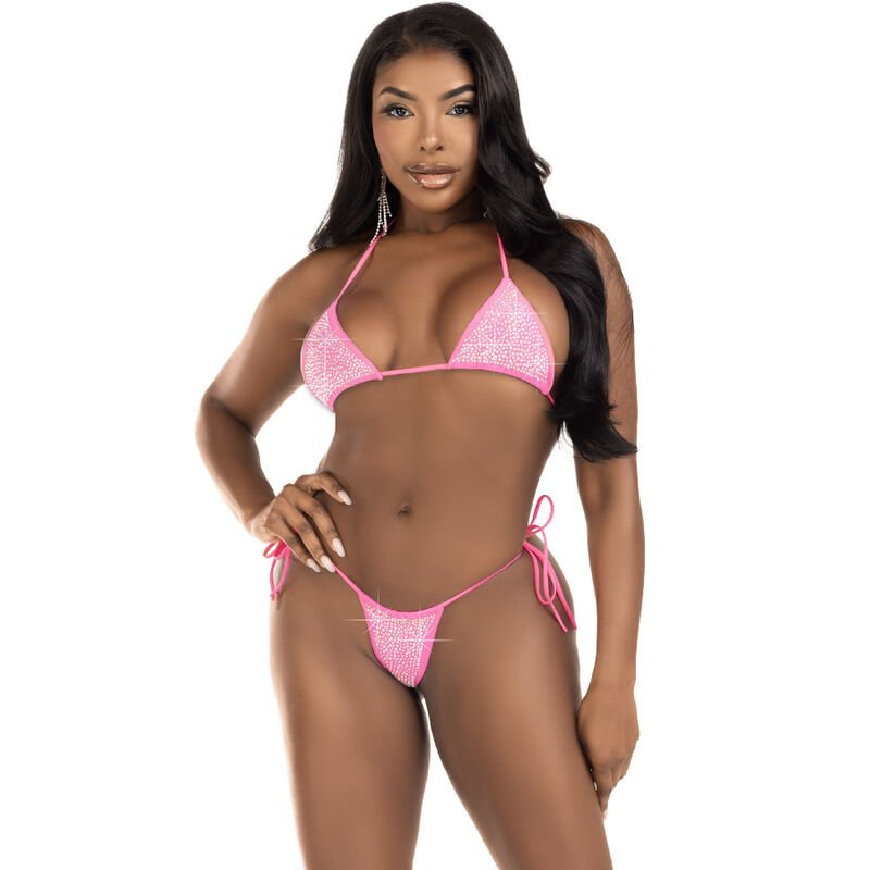 Bikini 2 Pièces Fuchsia à Strass avec Nœuds Latéraux - Taille Unique