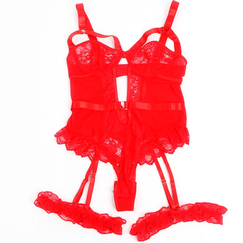 Subblime - Teddy Avec Jarretière Avec Détail Dentelle Et Bandes Rouge L/xl | SexDelice – Image 4