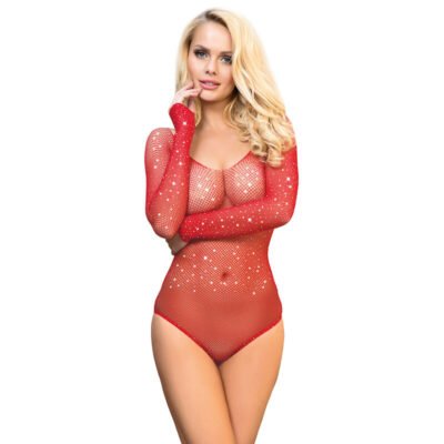 Subblime - 952303 Body Shiny Grill Avec Épaules Dénudées Manches Longues Rouge Taille Unique | SexDelice