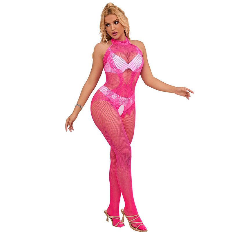 SUBBLIME - 952389 BODYSTOCKING RÉSILLE ET DENTELLE SANS FOURRURE AVEC COL MONTANT ROSE TAILLE UNIQUE – Image 6
