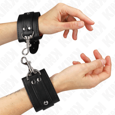 Kink - Appareils-Poignets Verrouillables Dungeon Noir Ajustables 21-28 CM X 5,5 CM | SexDelice