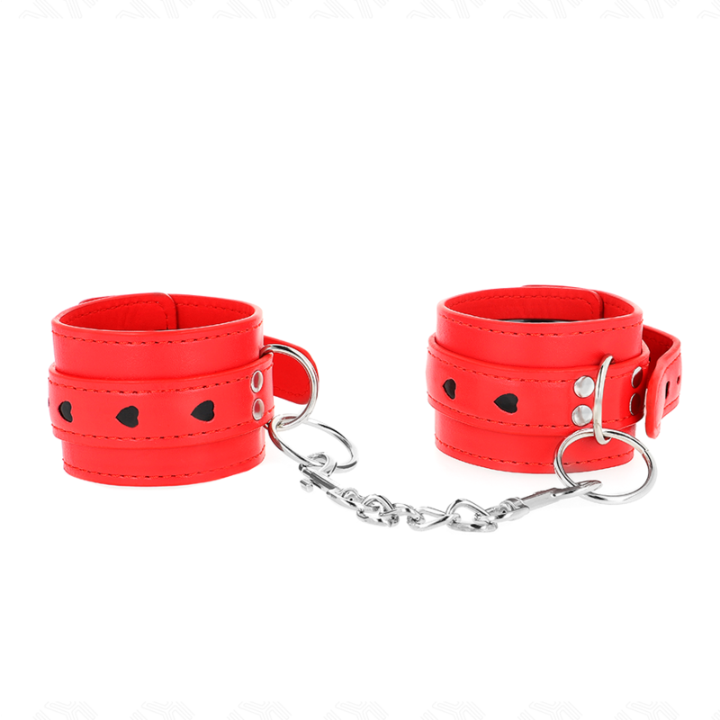 Kink - Appareils-Poignets Rouges Avec Incrustation Coeur Noir Réglable 21-28 CM X 5,5 CM | SexDelice – Image 2