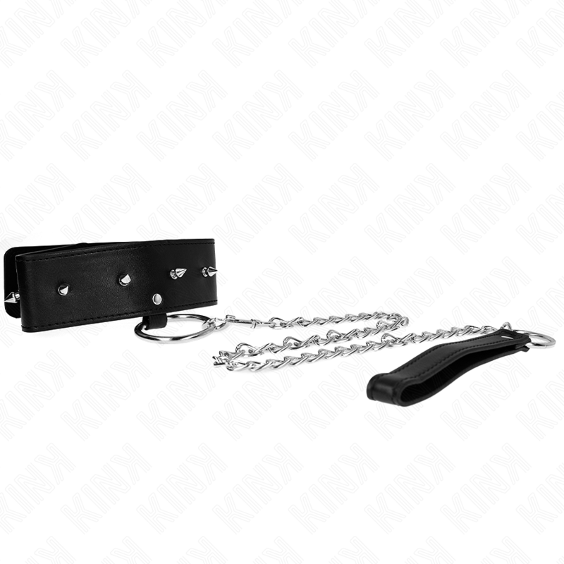 KINK - COLLIER 65 CM AVEC LAISSE AVEC CLOUS ARGENTÉS MODÈLE 2 RÉGLABLE 36-43 CM X 5 CM – Image 3