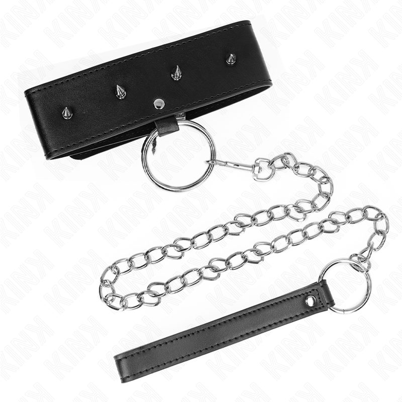 KINK - COLLIER 65 CM AVEC LAISSE AVEC CLOUS ARGENTÉS MODÈLE 2 RÉGLABLE 36-43 CM X 5 CM – Image 5
