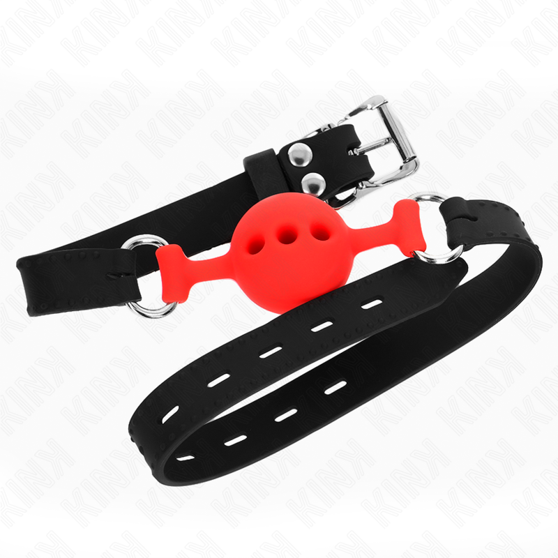 KINK - BÂILLON ENTIÈREMENT SILICONE 55 x 2 CM AVEC BOULE DE 4 CM TAILLE S ROUGE AJUSTABLE 35-51 CM – Image 4
