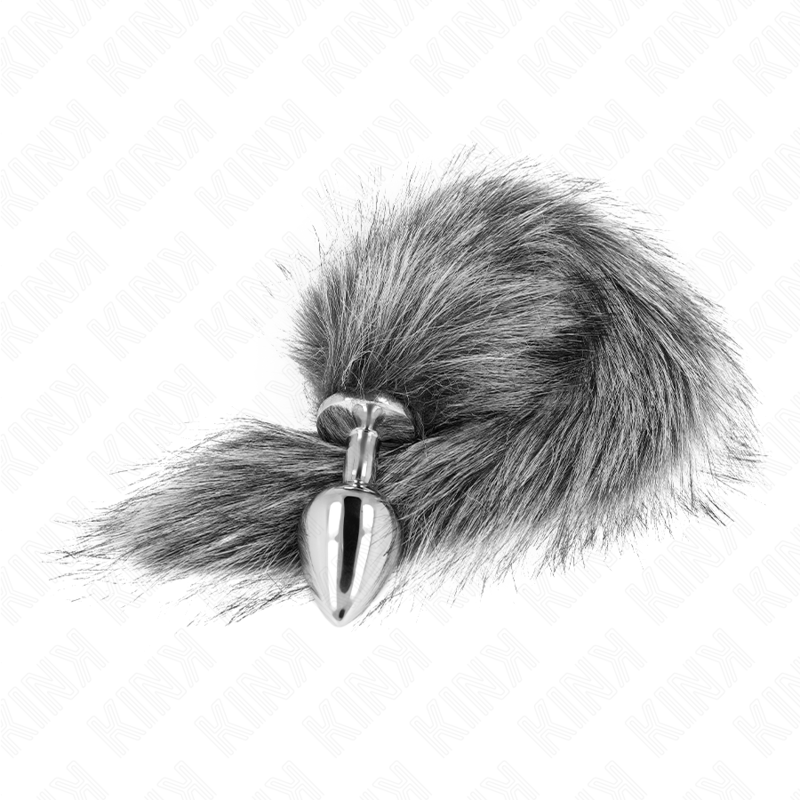 KINK - PLUG ANAL TAILLE M 8 X 3,5 CM AVEC QUEUE SYNTHÉTIQUE 40 CM GRIS – Image 3