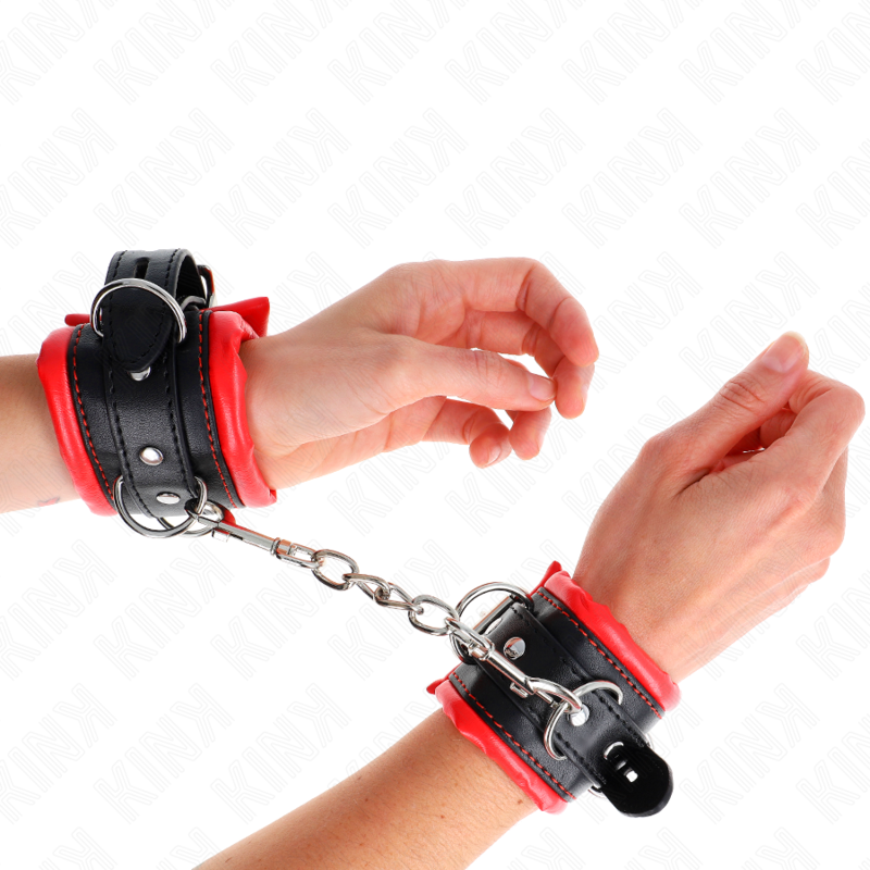 Kink - Appui-Poignets Lourds Doublés De Fourrure Rouge Réglables 20-30 CM X 6 CM | SexDelice – Image 5