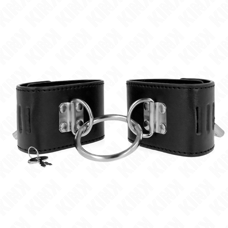 Kink - Appui-Poignets Fixes Avec Anneau Et Fermeture Par Cadenas Noir Ajustable 16-23 CM X 5,5 CM | SexDelice