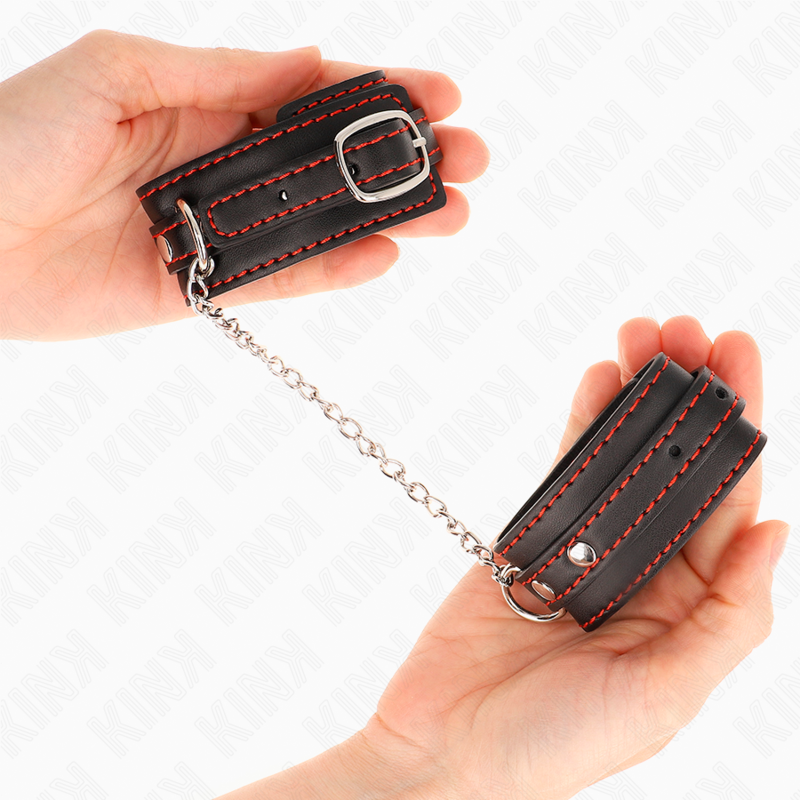 KINK - PETITES RETENUES-POIGNETS NOIRES AVEC DOUBLURE ROUGE RÉGLABLE 14-24 CM X 3,5 CM – Image 4