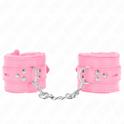 Kink - Appui-Poignets Doublés De Fourrure Avec Trous Carrés Rose Et Ceinture Rose Réglable 17-29 CM X 6 CM | SexDelice