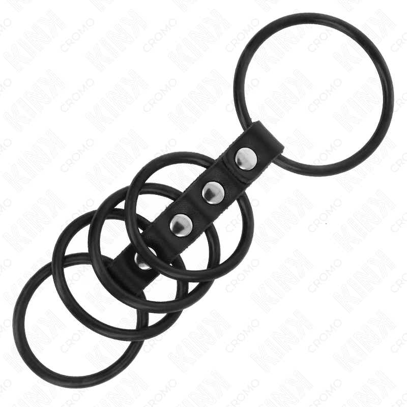 KINK - 5 ANNEAUX PÉNIS EN SILICONE DE 3,8 CM À 4,8 CM CONNECTÉS PAR DU CUIR – Image 4