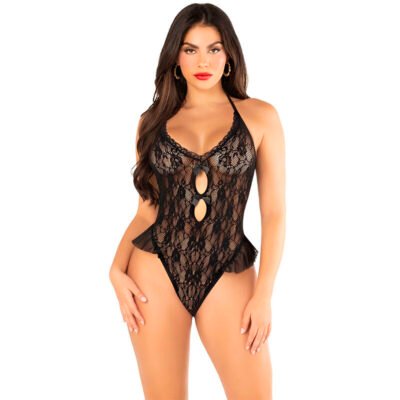 Leg Avenue - Body Avec Noeud Et Volants Noir Taille Unique | SexDelice