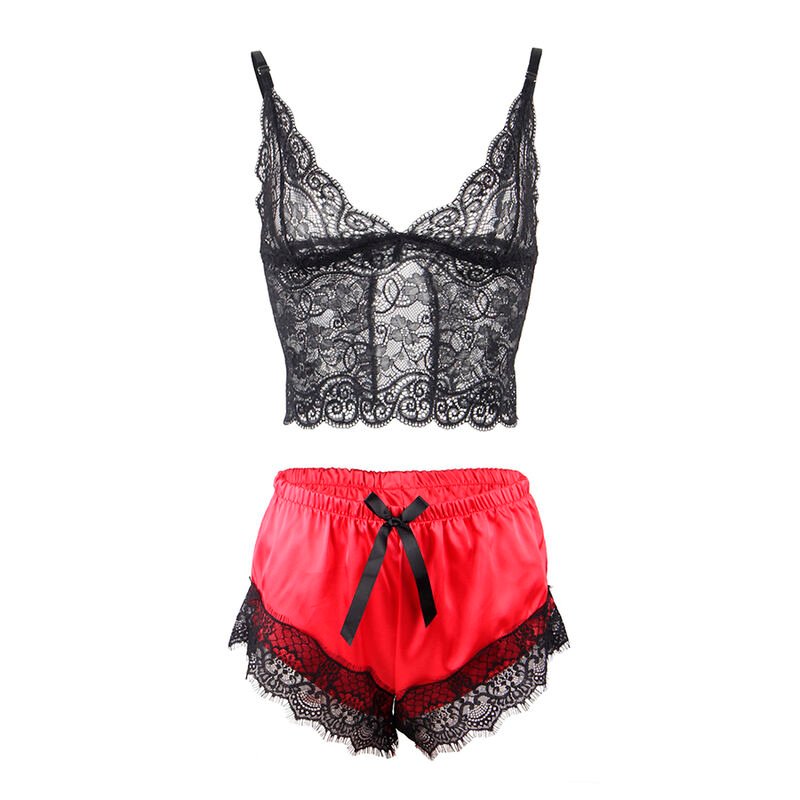 Subblime - 953959 Chemise De Nuit Décontractée En Soie + Pantalon En Dentelle Noir/rouge S/m | SexDelice – Image 6