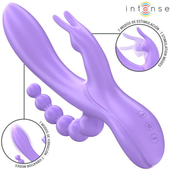Intense - Miko Triple Vibrateur Lapin & Stimulateur & Anal 7 Vibrations Violet | SexDelice
