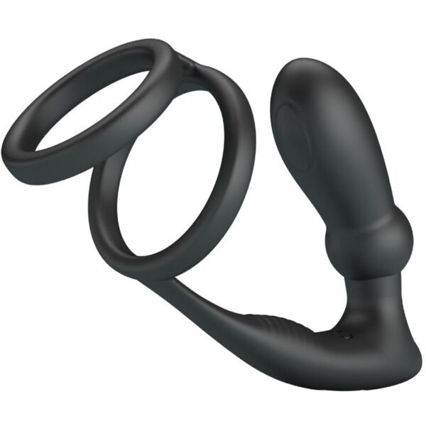 Pretty Love - Anneau Pénis Emoni + Plug Anal 12 Vibrations Noir | SexDelice