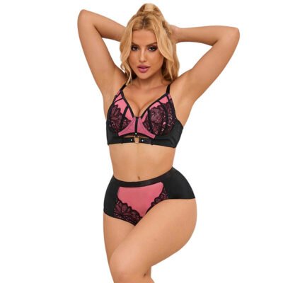 Subblime - 955588 Ensemble Soutien-Gorge En Cuir Verni Rose Avec Fermeture Éclair L/xl | SexDelice
