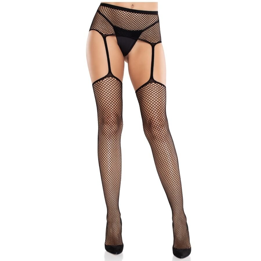 LEG AVENUE - BAS EN DENTELLE AVEC CROIX ET PORTE-JARRETELLES NOIR