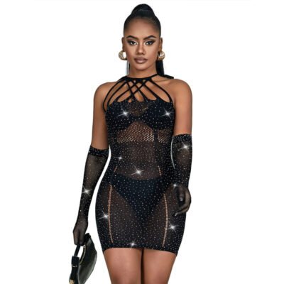 Subblime - 952235 Robe Réseille Avec Strass Noir Taille Unique | SexDelice