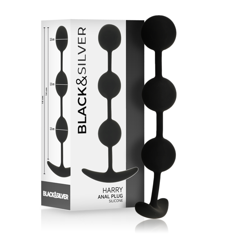 Black&silver - Chapelet Anal Harry 3 Sphères En Silicone 14 CM | SexDelice