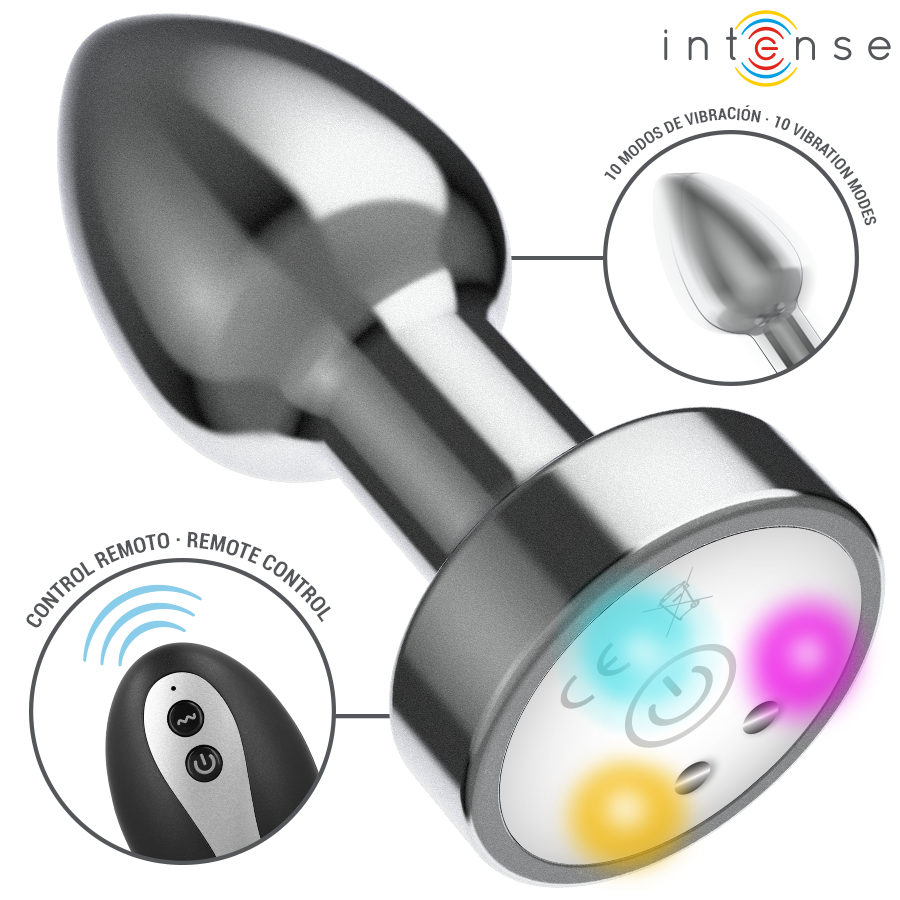 Intense - Plug Anal Vibrant En Métal Avec Lumières LED Et Télécommande - Taille S | SexDelice – Image 2