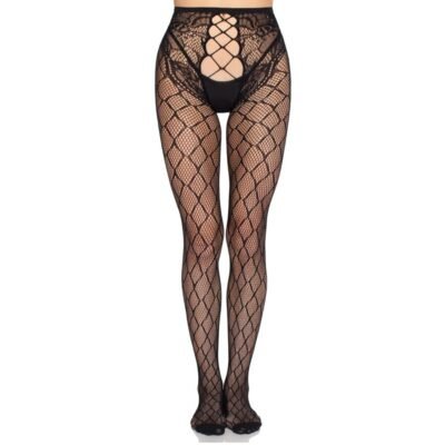 Leg Avenue - 1966 Collants Résille Avec Culotte Sans Entrejambe Noir - Taille Unique | SexDelice