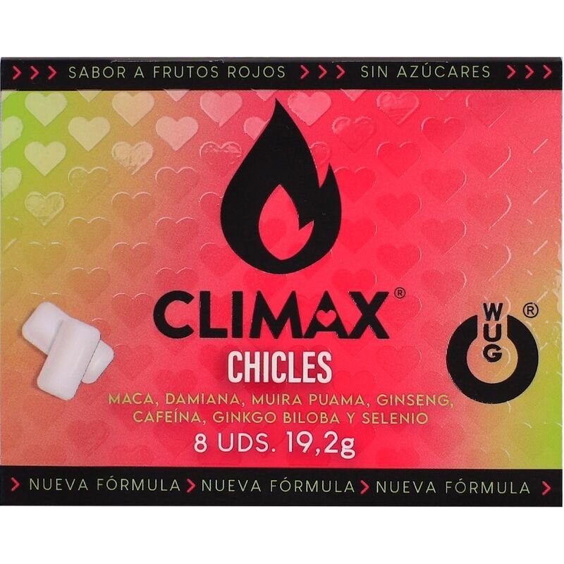 Wug Climax - Chewing-Gum Fonctionnel À Base De Maca, De Damiana Et De Ginseng Pour Stimuler Le Désir Et La Vitalité Intime. Plaquette Thermoformée De 8 Unités. | SexDelice