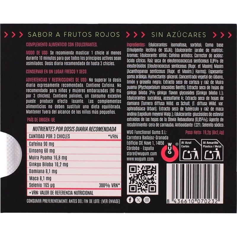 Wug Climax - Chewing-Gum Fonctionnel À Base De Maca, De Damiana Et De Ginseng Pour Stimuler Le Désir Et La Vitalité Intime. Plaquette Thermoformée De 8 Unités. | SexDelice – Image 4